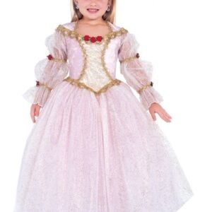 Girls Pink Princess Costume Dress with Gold Trim, Red Floral